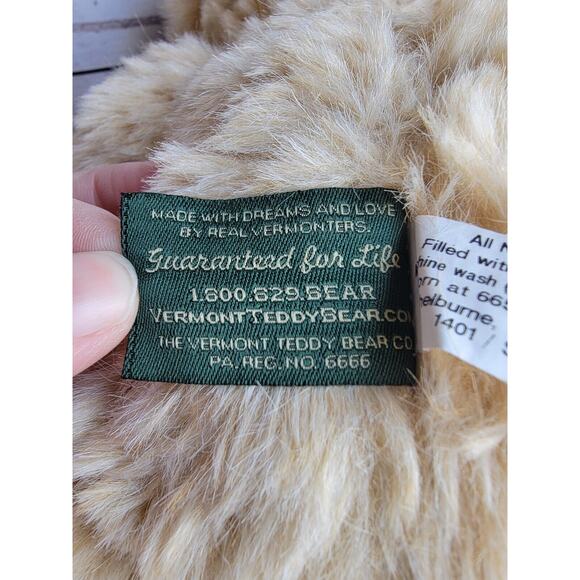 VERMONT TEDDY BEAR 16” Jointed Plush Teddy Bear Tan Stuffed Animal Blue Eyes - Picture 8 of 8